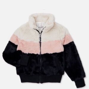 Urban Republic Faux Fur Jacket in Cream, Pink, and Black
